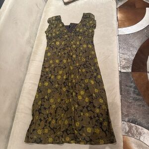 Theory Olive and Mustard Floral Dress